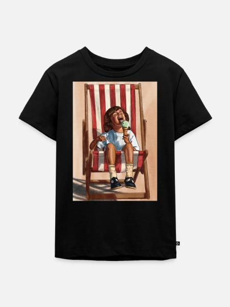 Kind, das Minzeeis isst - Kinder Premium Bio T-Shirt - Schwarz