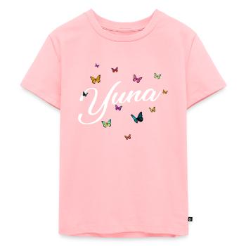 YUNA - Girl Name with Colorful Butterflies - Kids Premium Organic T-Shirt - rose - Front - AI Model Kid Female (0cm)