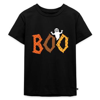 Boo, Gespenst, Geist, Halloween - Kinder Premium Bio T-Shirt - Schwarz - Vorne - Mikhail (115cm)