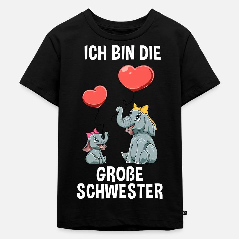 Elefanten Große Schwester - Ich bin der große - Kinder Premium Bio T-Shirt - Schwarz