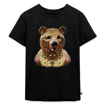 bär,goldener bär,bär mit pailletten,glänzend - Kinder Premium Bio T-Shirt - Schwarz - Vorne - Mikhail (115cm)