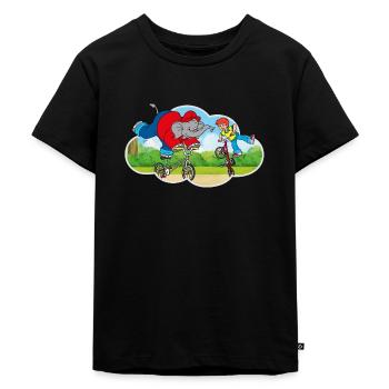 Benjamin Blümchen fährt BMX-Rad mit Otto - Kinder Premium Bio T-Shirt - Schwarz - Vorne - Mikhail (115cm)