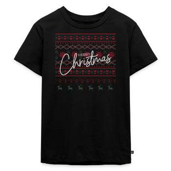 Hässlicher Weihnachtspullover - Frohe Weihnachten - Kinder Premium Bio T-Shirt - Schwarz - Vorne - Mikhail (115cm)