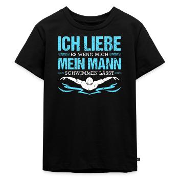 Ich Liebe Mein Mann Schwimmen Schwimmerin - Kinder Premium Bio T-Shirt - Schwarz - Vorne - Mikhail (115cm)