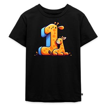 Child-friendly design – number and giraffe - Kids Premium Organic T-Shirt - black - Front - Mikhail (115cm)