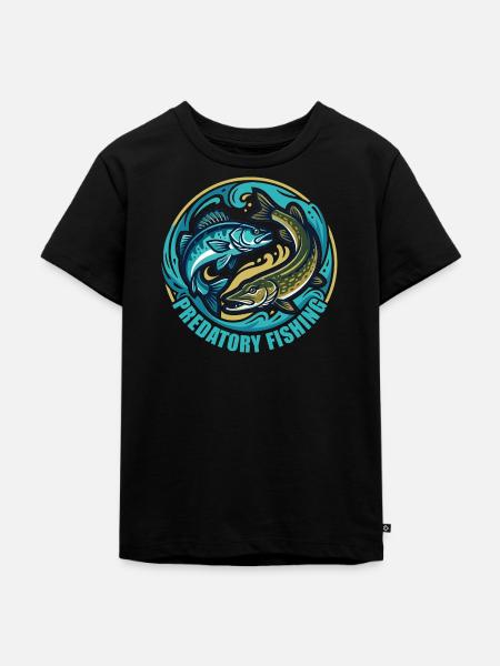 Predatory Fishing Hecht Zander - Kinder Premium Bio T-Shirt - Schwarz
