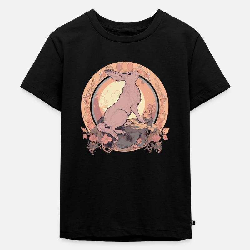 Rabbit Bunny Historische Kunst - Kinder Premium Bio T-Shirt - Schwarz