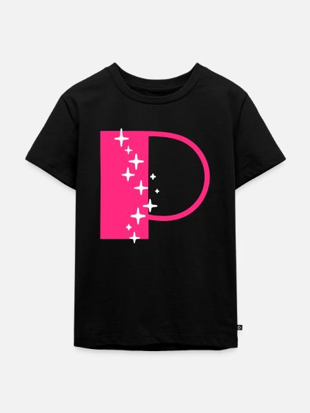 Buchstabe P Glitzer - Kinder Premium Bio T-Shirt - Schwarz