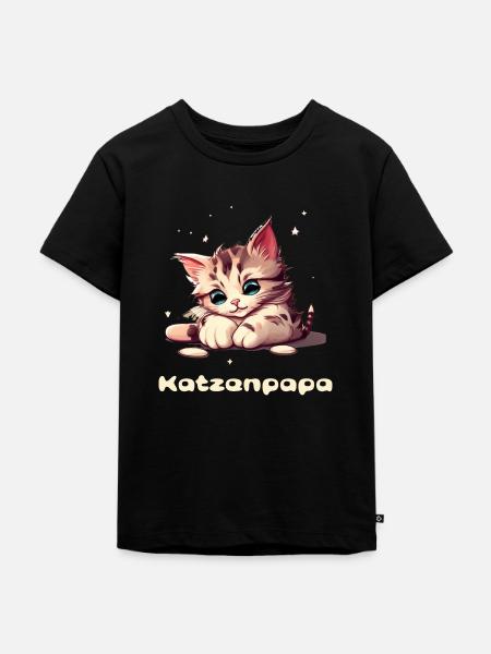 Katzenpapa süßes Kätzchen - Kinder Premium Bio T-Shirt - Schwarz