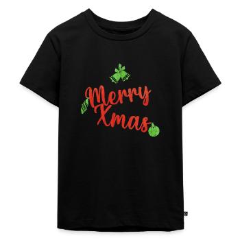 Merry Xmas vert et rouge pull de noel - T-shirt Premium bio Enfant - noir - Devant - Mikhail (115cm)