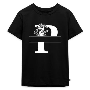 Personalisierter Blumenbuchstabe P - Kinder Premium Bio T-Shirt - Schwarz - Vorne - Mikhail (115cm)