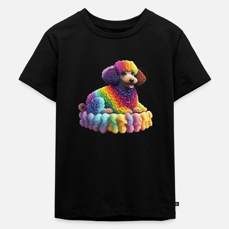 Regenbogen Pudel - Kinder Premium Bio T-Shirt - Schwarz