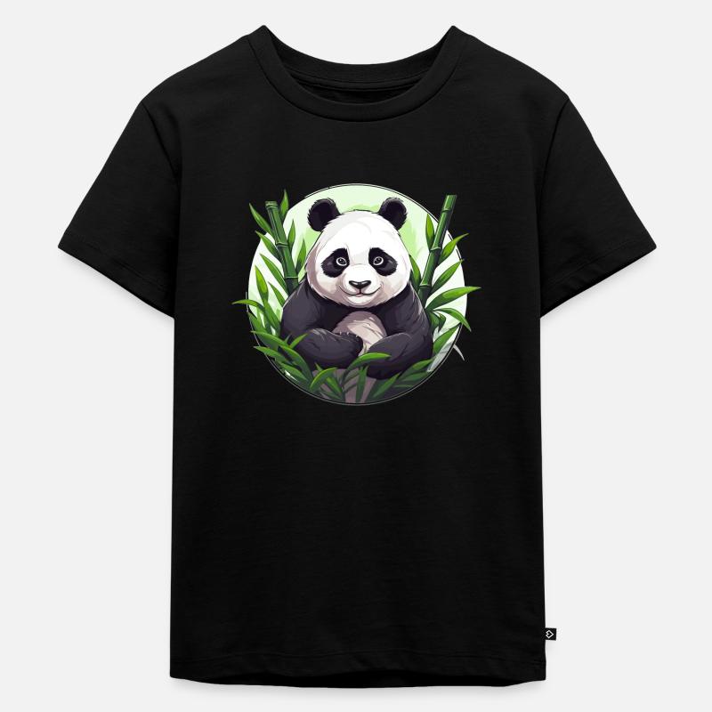 Großer Panda mit Bambus - Kinder Premium Bio T-Shirt - Schwarz