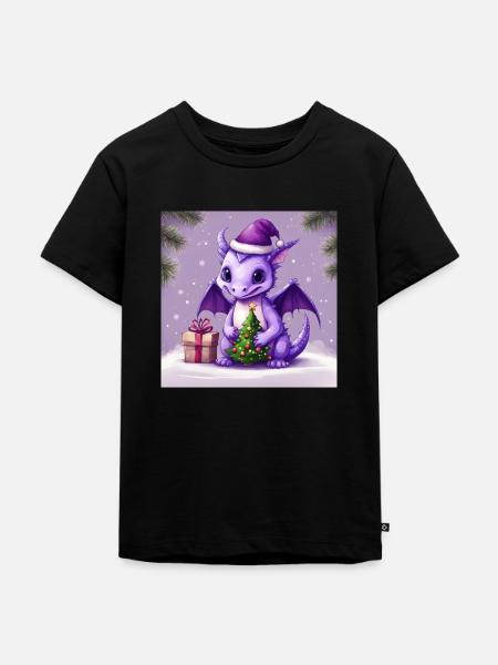 Lila Weihnachtsdrache - Kinder Premium Bio T-Shirt - Schwarz