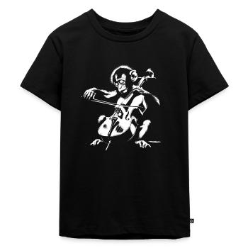 Cello Affen Orchester StreetArt Banksy Style - Kinder Premium Bio T-Shirt - Schwarz - Vorne - Mikhail (115cm)