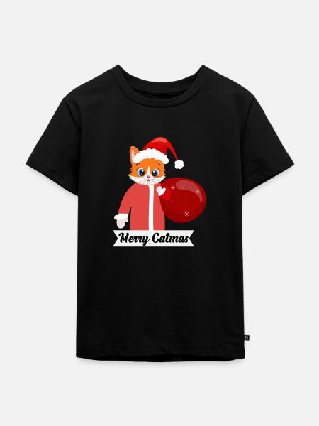 Merry Catmas - Kinder Premium Bio T-Shirt - Schwarz