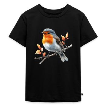 Rotkehlchen - Kinder Premium Bio T-Shirt - Schwarz - Vorne - Mikhail (115cm)