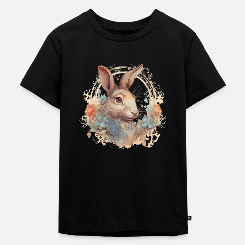 Rabbit Bunny Historical Art - Kinder Premium Bio T-Shirt - Schwarz