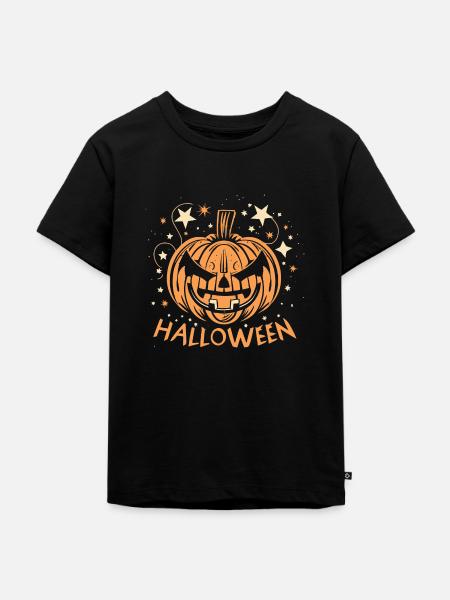 Halloween Funkelnder Kürbis - Kinder Premium Bio T-Shirt - Schwarz