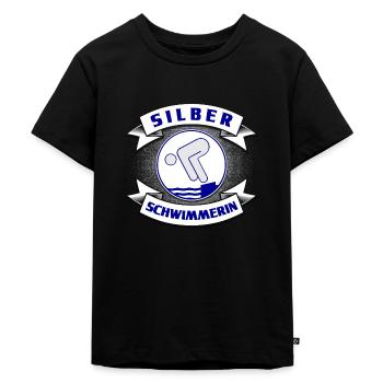 Schwimmprüfung Schwimmer Silber Geschenk - Kinder Premium Bio T-Shirt - Schwarz - Vorne - Mikhail (115cm)