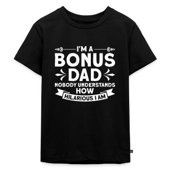 Steppapa Bonus Father Bonus Papa Gift - Kids Premium Organic T-Shirt - black - Front - Mikhail (115cm)