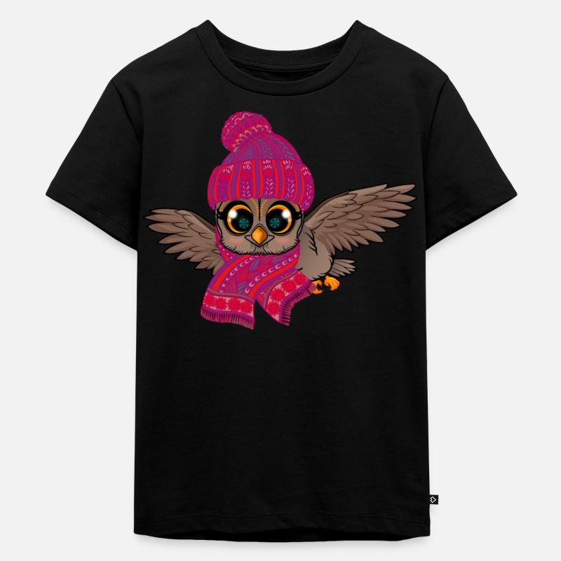 Frosteule Eule Frostbeule Herbst Winter - Kinder Premium Bio T-Shirt - Schwarz