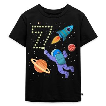 Rakete Astronaut 7 Jahre 7. Geburtstag Weltraum - Kinder Premium Bio T-Shirt - Schwarz - Vorne - Mikhail (115cm)
