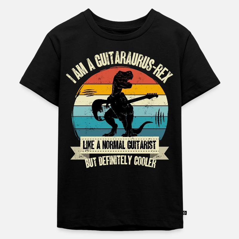t-rex dinosaur retro guitar gift - Kids Premium Organic T-Shirt - black