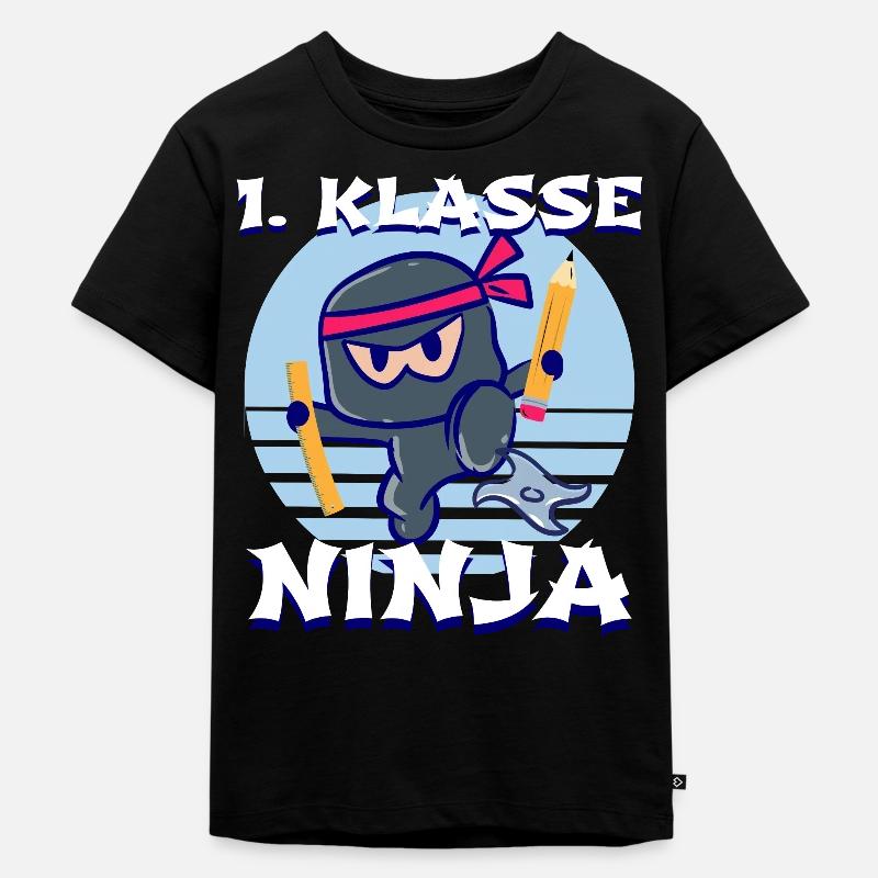 Erste Klasse Ninja Einschulung Schulstart Schule - Kinder Premium Bio T-Shirt - Schwarz