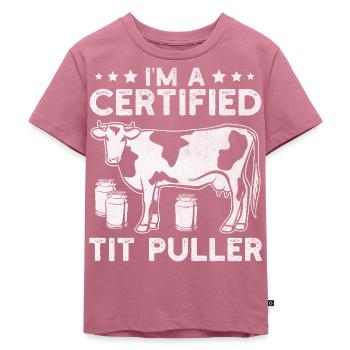 Zertifizierter Tittenzieher Kuh Melker Landwirt - Kinder Premium Bio T-Shirt - Mauve - Vorne - Hailey (125cm)