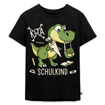 Schule Einschulung Dinosaurier Dino Schulkind - Kinder Premium Bio T-Shirt - Schwarz - Vorne - Mikhail (115cm)