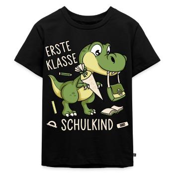 Schule Einschulung Dinosaurier Dino Schulkind - Kinder Premium Bio T-Shirt - Schwarz - Vorne - Mikhail (115cm)