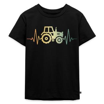 Herzschlag Traktor Trekker Puls EKG - Kinder Premium Bio T-Shirt - Schwarz - Vorne - Mikhail (115cm)