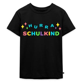Hurra SCHULKIND Einschulung Klasse 1 - Kinder Premium Bio T-Shirt - Schwarz - Vorne - Mikhail (115cm)