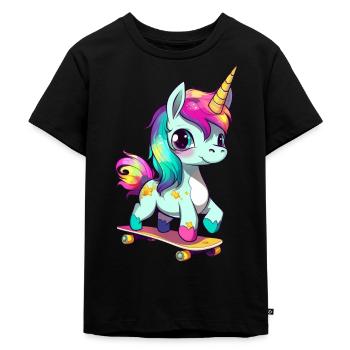 Licorne sur une planche à roulettes - T-shirt Premium bio Enfant - noir - Devant - Mikhail (115cm)