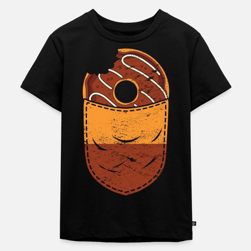 Süßigkeiten Snack Geschenk Brusttasche Donuts - Kinder Premium Bio T-Shirt - Schwarz