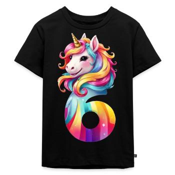 6. GEBURTSTAG EINHORN - Kinder Premium Bio T-Shirt - Schwarz - Vorne - Mikhail (115cm)
