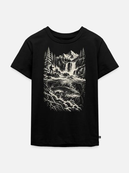 Wels Waller Welsangeln Welsangler Geschenk - Kinder Premium Bio T-Shirt - Schwarz