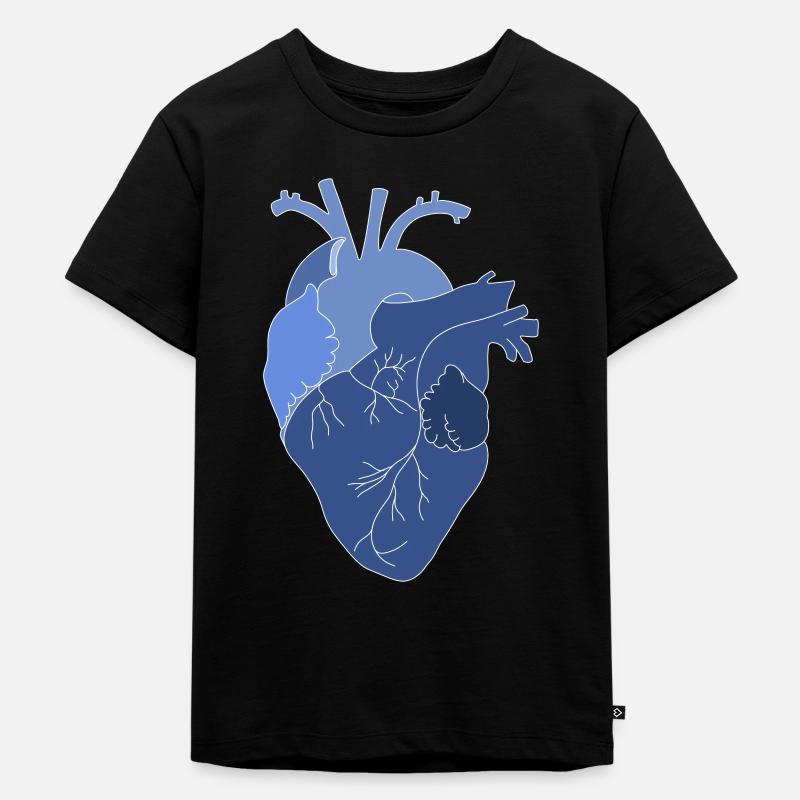 anatomisches Herz, Outline weiß - Kinder Premium Bio T-Shirt - Schwarz
