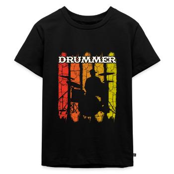 Vintage Retro Schlagzeuger Musiker - Kinder Premium Bio T-Shirt - Schwarz - Vorne - Mikhail (115cm)