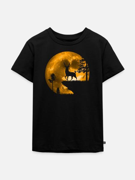 Hirsch im Mondschein - Kinder Premium Bio T-Shirt - Schwarz