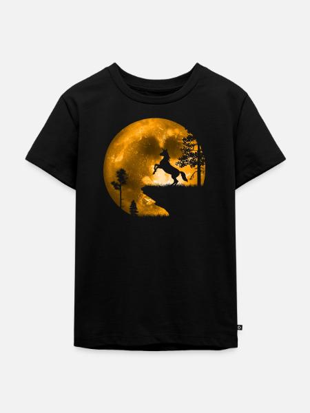 Einhorn im Mondschein - Kinder Premium Bio T-Shirt - Schwarz