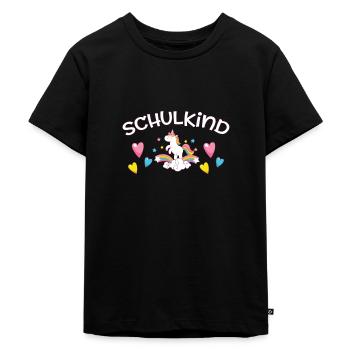 Schulkind - Einhorn - Kinder Premium Bio T-Shirt - Schwarz - Vorne - Mikhail (115cm)