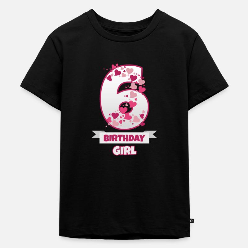 6. Geburtstag sechster Mädchen - Kinder Premium Bio T-Shirt - Schwarz