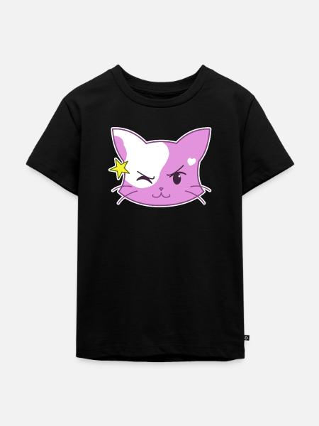Herzkatze Standart Version zwinkernd - Kinder Premium Bio T-Shirt - Schwarz