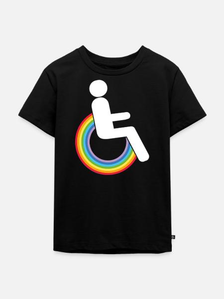 rollstuhl handicap regenbogen-rollstuhl wheelchair - Kinder Premium Bio T-Shirt - Schwarz