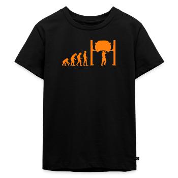 KFZ Mechaniker Hebebühne Evolution Affe Mensch - Kinder Premium Bio T-Shirt - Schwarz - Vorne - Mikhail (115cm)