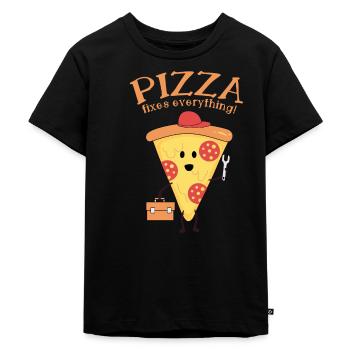 pizza - Kinder Premium Bio T-Shirt - Schwarz - Vorne - Mikhail (115cm)