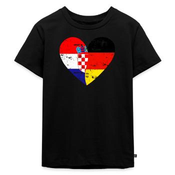 Flaggenherz Kroatien Deutschland Flagge - Kinder Premium Bio T-Shirt - Schwarz - Vorne - Mikhail (115cm)