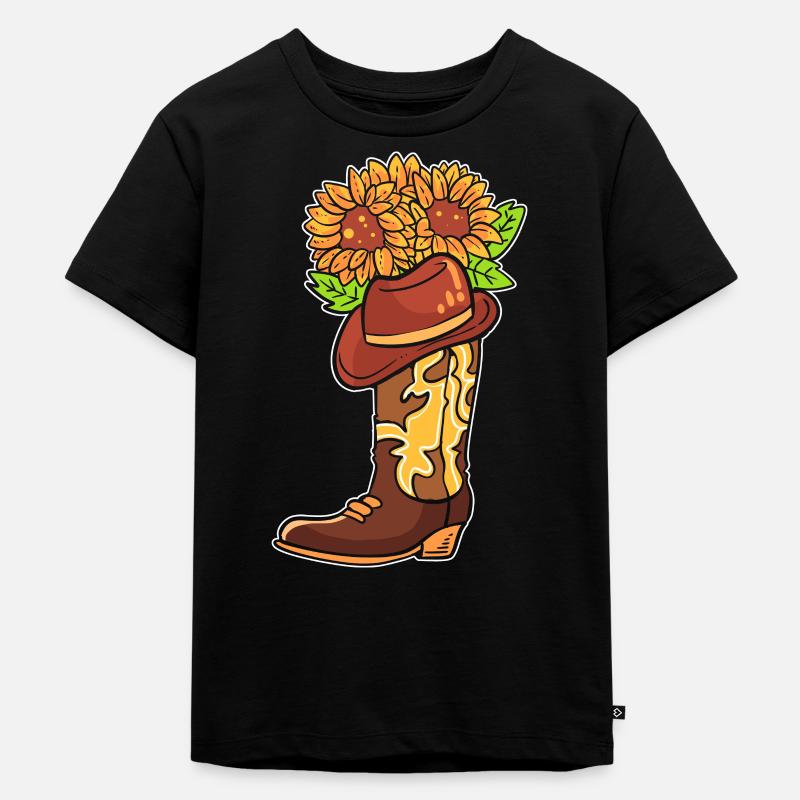 Bottes de cow-boy avec cavalier de fleurs - T-shirt Premium bio Enfant - noir